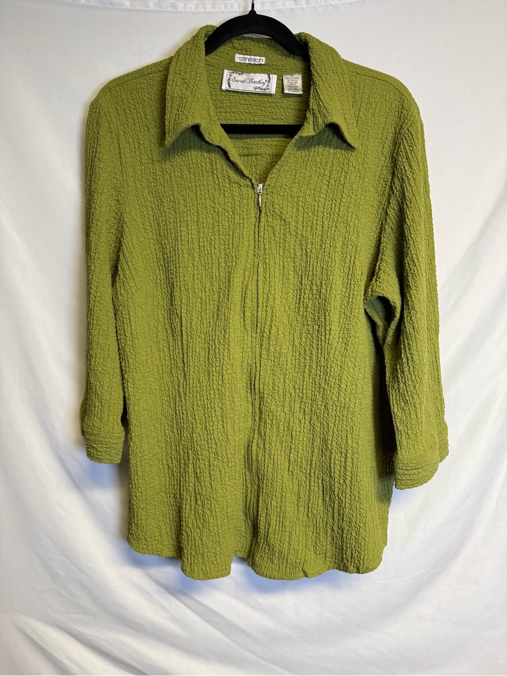 Olive Green Textured Zip-Front Button Shirt